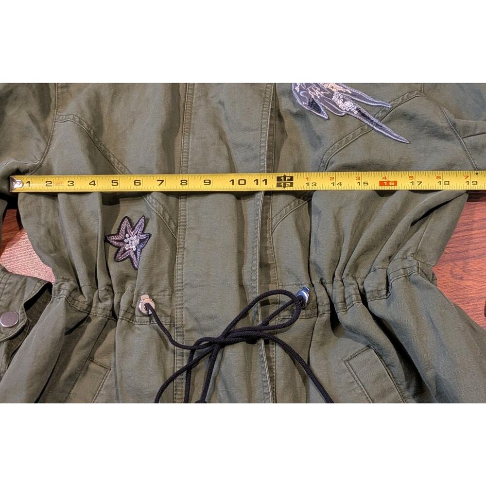 Cabi Linen Blend Embroidered Bird Jacket Womens M Green Utility Cinch Waist Coat - Picture 9 of 10